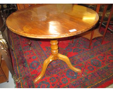 19th Century mahogany circular pedestal table with turned column support and tripod base