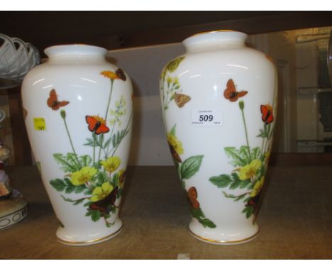 Franklin porcelain, a pair of Alpine butterfly vases by John Wilkinson, 11.5ins high
