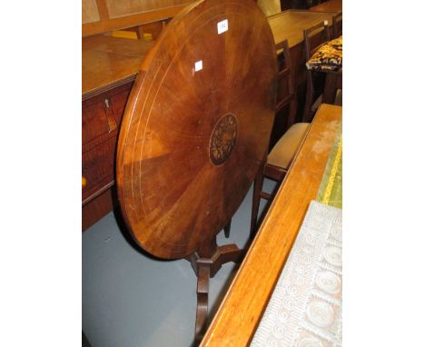 Early 20th Century circular floral inlaid occasional table on faceted column and shaped tripod support