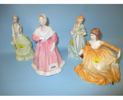 Royal Worcester figure ' Sweet Anne ' and another ' Fragrance ' together with two Coalport figures