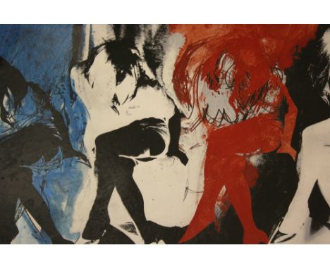 John Piper, artist signed Limited Edition coloured print, ' Eye and Camera, Red and Blue, 1972 ', 19.5ins x 27.5ins, framed