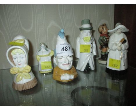 Five various Royal Worcester candle snuffers (one a/f), together with a Hummel figure of a boy