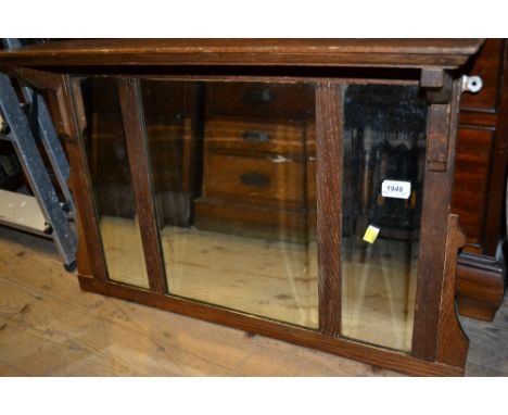 19th Century oak overmantel mirror with single shelf and three rectangular bevelled edge plates
