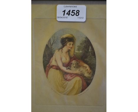 Miniature coloured stipple engraving, portrait after Anjelica Kauffman, by R. Marcuard, framed