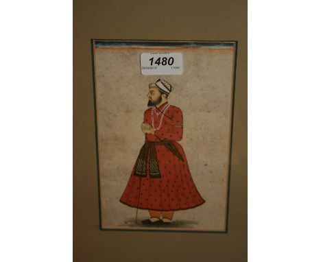 20th Century Indian school, watercolour on pith paper, portrait of a gentleman wearing a red gown, gilt framed