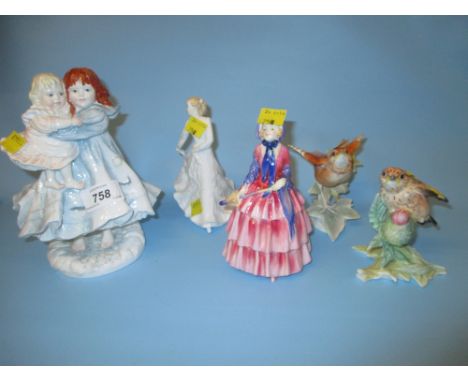 Royal Worcester Limited Edition figure ' Love ', Royal Doulton figure ' Happy Anniversary ' and another, ' Biddy ' (a/f), tog