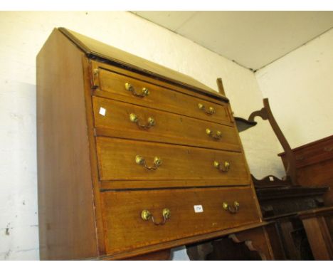 Edwardian mahogany shell inlaid and crossbanded bureau raised on bracket feet