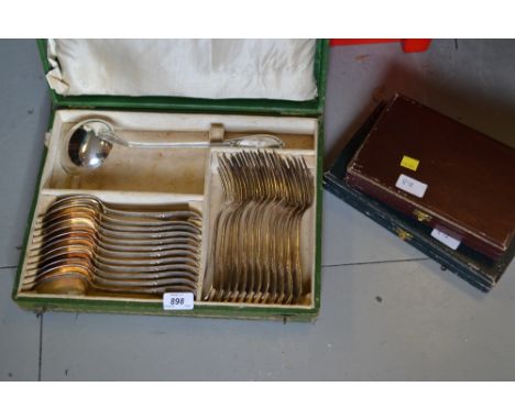 French silver plated canteen of cutlery including spoons, forks and ladle in original fitted box and two cased sets of horn h