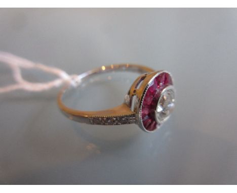 18ct White gold diamond and ruby target ring