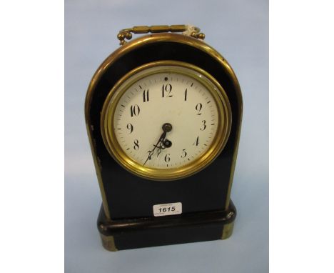 19th Century French ebonised and gilt brass mounted dome shaped mantel clock, the enamel dial with Arabic numerals and a sing