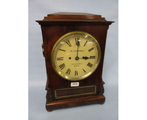 George III mahogany bracket clock, having circular painted dial with Roman numerals and inscribed W.J. Carroll, London Street