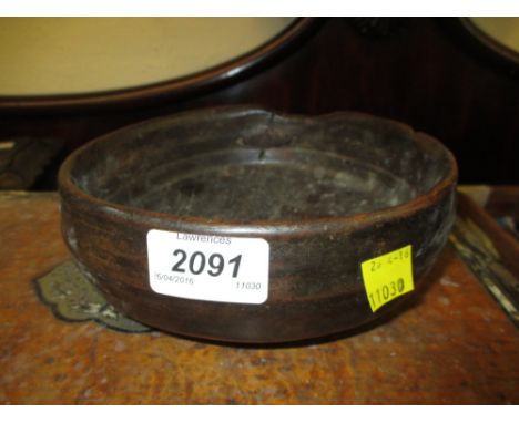 Small antique turned wooden bowl, barley twist candlestick and a Silvertown ammeter