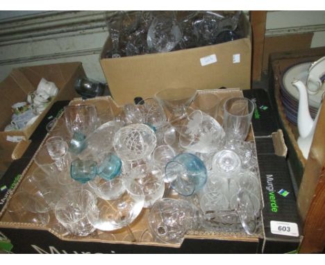 Quantity of good quality cut glass drinking glasses and a decanter with silver label