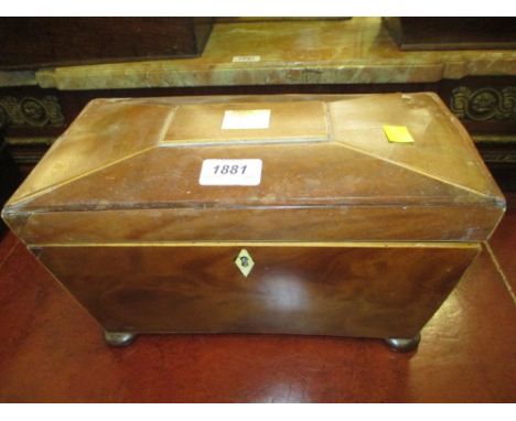 19th Century mahogany boxwood inlaid tea caddy (for restoration)