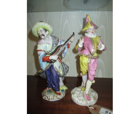 Naples figure of Punchinello together with a Sitzendorf figure of a musician (slight damages)