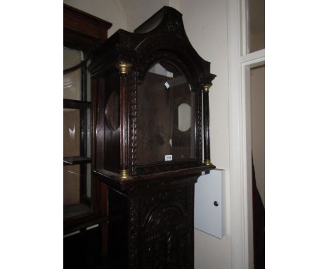 Antique oak longcase clock case with later carved decoration