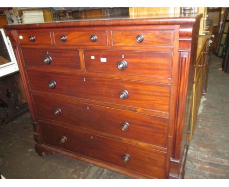 Victorian Scottish mahogany straight front chest of five small drawers above three long drawers with mother of pearl inlaid h