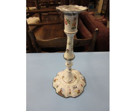 Early 19th Century Staffordshire enamel floral decorated candlestick with sconce