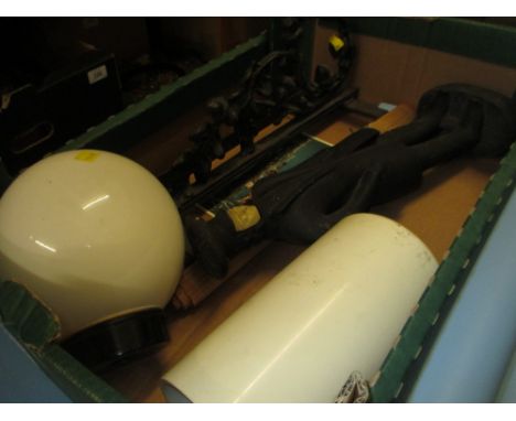 Box containing a quantity of miscellaneous items to include a statue of a man in religious dress, pine wall bracket (a/f) etc