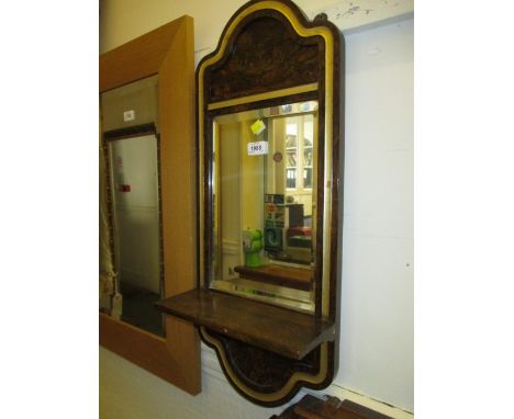 Small 19th Century simulated walnut and gilded wall mirror with shelf