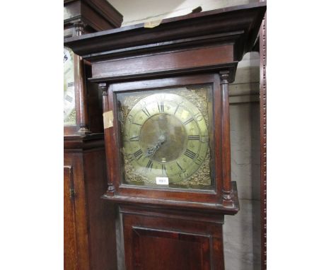 18th Century oak eight day longcase clock, having square brass dial with chapter ring, Roman numerals and date aperture, engr