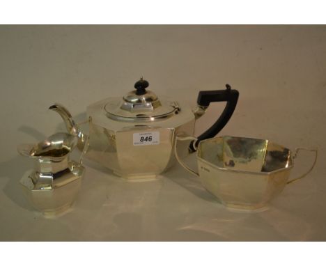 Early 20th Century silver three piece near matching tea service of octagonal form
