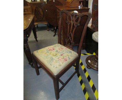 19th Century carved mahogany side chair in Chippendale style with needlepoint seat