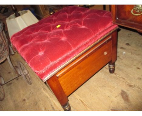 Victorian figured walnut parcel gilt and ebonised box stool with a button upholstered hinged seat