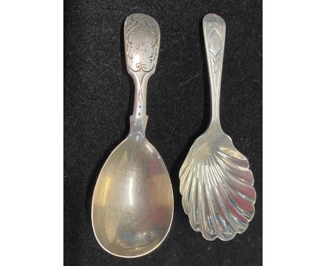 A hallmarked for Newcastle silver caddy spoon and one other hallmarked silver caddy spoon, total weight 19g 