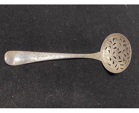 A hallmarked for London 1773 silver straining ladle with monogram to handle, maker unknown, 50g 