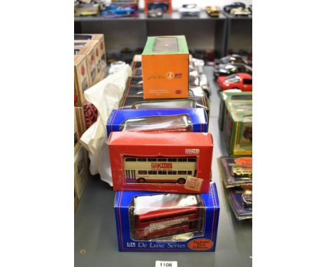 Seventeen 1:76 scale EFE Die-cast Buses, Single &amp; Double Deckers, 16 in small boxes, length 17cm, one Dennis Dart SLF in 