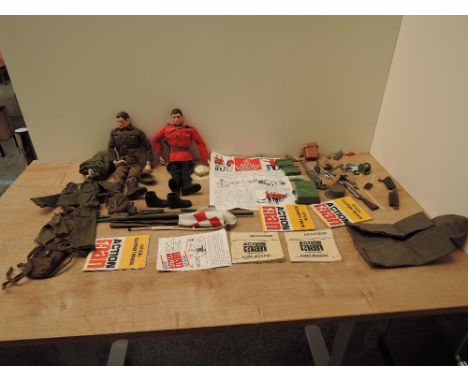 A collection of original Action Man Figures and Accessories including 1964 Pallitoy Soldier and a 1964 Pallitoy Canadian Moun
