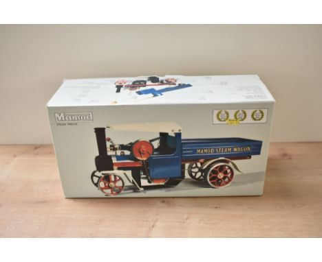 A Mamod Live Steam SW1 Steam Wagon, blue, white &amp; red, in original box with inner packaging, appears unused