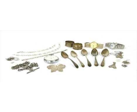 A quantity of silver jewellery, to include a double Albert chain, bracelets, brooches, necklaces, etc., together with a quant