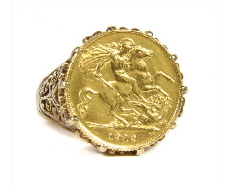 Coins, Great Britain, George V (1910-1936), Half Sovereign, 1913, in pierced ring mount, marked 9ct, approximately 10.3g