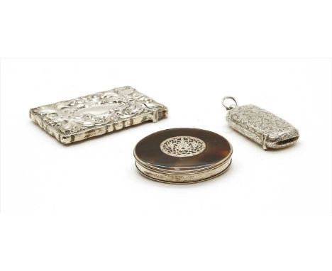 An Edwardian silver card case by William Neale, with scrolling acanthus detail, Chester 1905, together with a combination sil