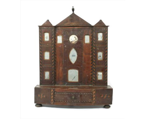 A George III mahogany inlaid night stand , of architectural form, mounted with urn finials, loose, mounted with mirrors, cent