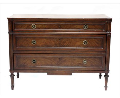 A French 18th century style commode chest, late 20th century, having four graduated long drawers, with ring handles flanked b