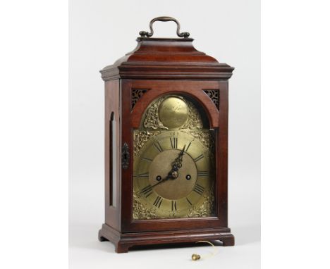 A GEORGE III MAHOGANY BRACKET CLOCK by JOS. SMITH, LONDON, CIRCA. 1770, verge movement, striking on two bells, brass dial, br
