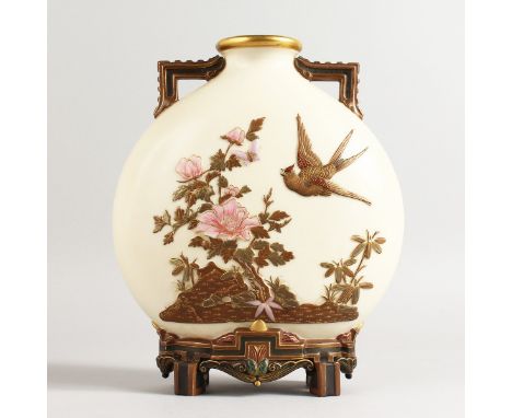 A ROYAL WORCESTER FINE JAPANESE MOONFLASK, 3rd quarter of 19th Century, on four feet.