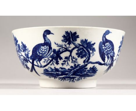 A CAUGHLEY BLUE AND WHITE CIRCULAR BOWL, Birds on Branches. 5.5ins diameter.