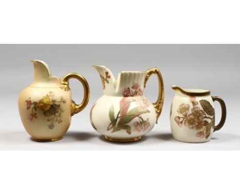 A FINE ROYAL WORCESTER IVORY CREAM JUG, painted with wisteria, circa. 1888, a Royal Worcester blush ivory jug painted and gil