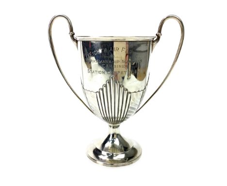 THE EIGHTH AIR FORCE MARKSMANSHIP MATCHES CARBINE SILVER TROPHY, Sheffield marks, the cup with gadrooned body, twin handles, 