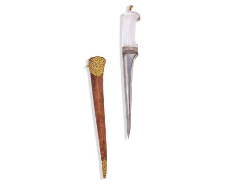  A MUGHAL ROCK-CRYSTAL HILTED STEEL DAGGER (PESHKABZ) INDIA, 18TH CENTURY with straight watered steel tapering blade with rei