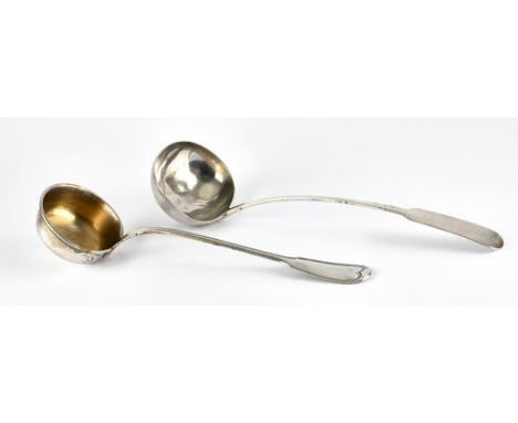 Scottish provincial silver fiddle pattern ladle by Robert Keay, Perth, and a German silver fiddle and thread pattern ladle wi