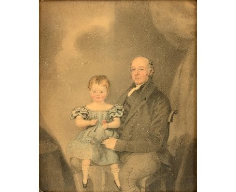 After R. A. Clark, Circa 1835, portrait of a man and a child, label verso 'R. A. Clark Delt', further inscribed by a later ha