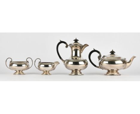 Four piece silver tea and coffee service with beaded border by Walker & Hall, Sheffield 1945, gross weight 50,5oz 1573gm