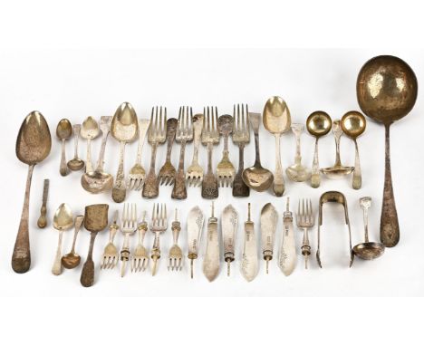 George IV Scottish silver soup ladle, Edinburgh 1831, basting spoon, Edinburgh 1810, a mixed lot of Scottish and other early 