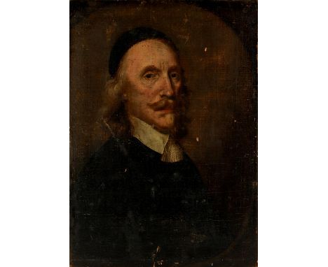English School, possibly 17th Century, a portrait of a gentleman in a black skull cap, oil on canvas, inscribed 'Restored by 