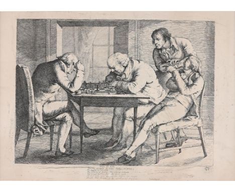 Catherine Maria Fanshawe (British 1765-1834). Trove per Tutto, portraying a group of men very focused on a game of chess. Etc